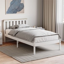 Wooden Bed Frame Solid Pine White Single Double King Size Shaker Style Low Foot