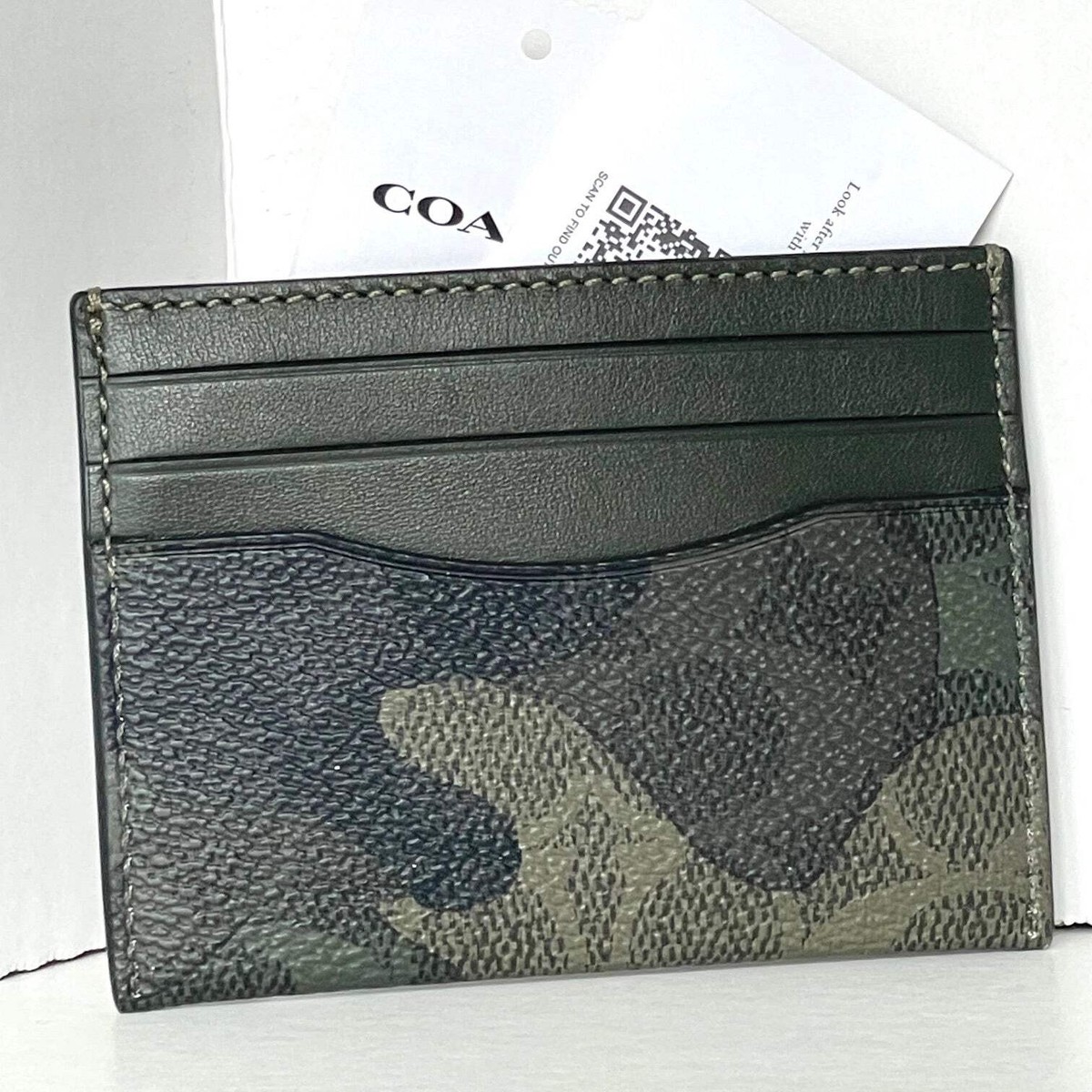 Coach Slim Id Card Case Camo Leather Signature Canvas CY266 Green