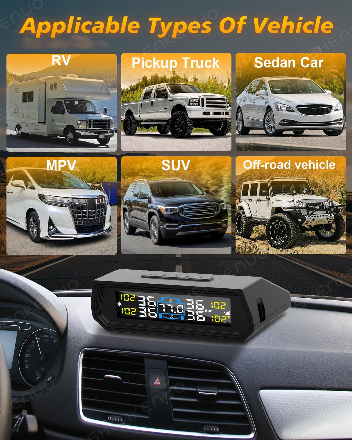 LCD TPMS Tyre Pressure Monitoring System Set Security Alarm Accessories For Car