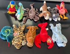 Ty Beanie Babies Lot of 11 w/ Tags Lobster Tiger Parrot Dog Elephant  More