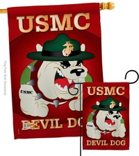 Devil Dog Garden House Flag USMC Marine Corps 28 X 40 Double-Sided Made in USA