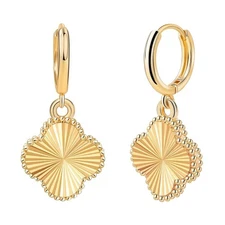 "Clover Earrings for Women - 14K Gold Plated Four Leaf Dangle 1 "