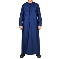 Men's Navy Thobe Emirati Islamic Clothing String Tassel Thobez