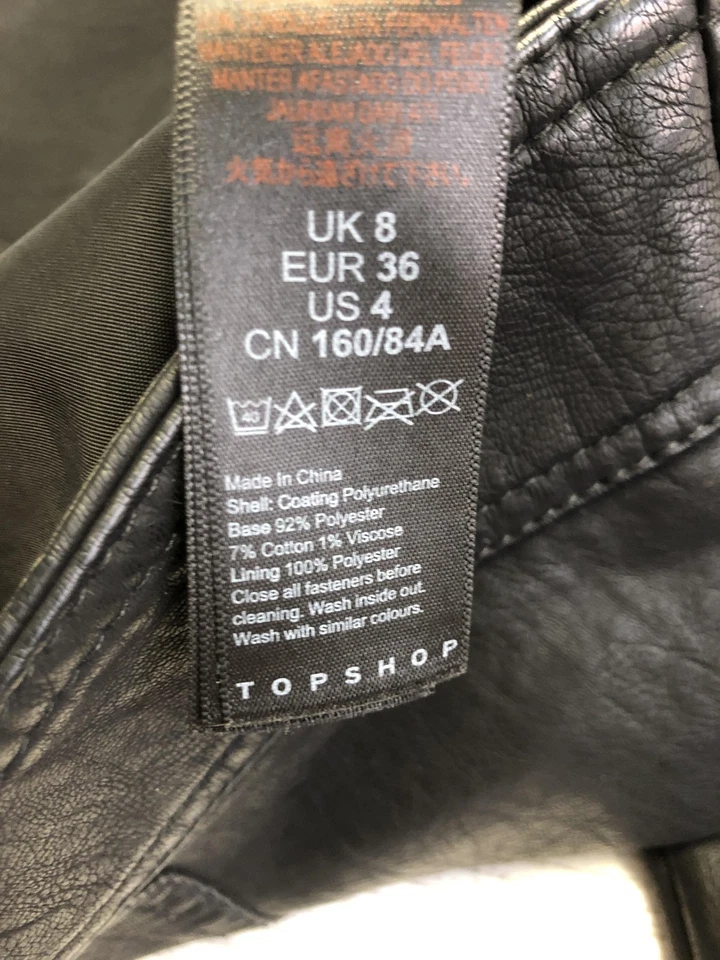 Chaqueta Topshop Mujer US 4 EUR 36 Negra Imitación Cuero Motociclista Cremallera Asimétrica Foto 4 de 4