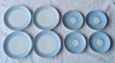 Arzberg Form 2000 Bastdekor Blau Konvolut 4 x Kuchenteller + 4 x Untertasse