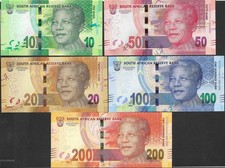 South Africa 10 20 50-200 Rand ND 2024 P 148 149-152 New Issue UNC Set 5 pcs NR