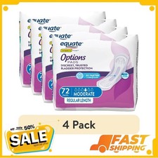  4 pack Equate Options Women's Incontinence Pads,Moderate Absorbency,Regular,72c