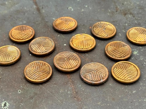 Set of 12 Vintage Brass Buttons with Chevron Line Pattern – 19mm Round - Picture 3 of 6