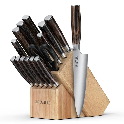 Yatoshi 15 Piece Knife Block Set - Pro Kitchen Knife Set Ultra Sharp High Car...