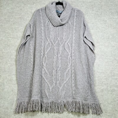 TSE for Neiman Marcus Cable Knit Poncho Fringe Cashmere Turtleneck Womens M/L