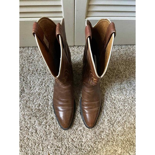 VTG Nocona Boots Made in USA Smooth Brown Leather Cowboy Boots Western Size 10.5 - Picture 11 of 12