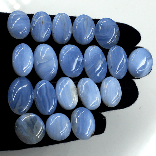19 Pcs Natural Blue Chalcedony Top Grade 16mm-23mm Oval Cabochon Loose Gemstones - Picture 6 of 13