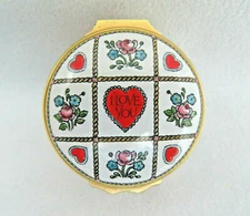 Halcyon Days Enamel Hinged Top Trinket Box ~ Valentine's Day 1985 ~ I Love You