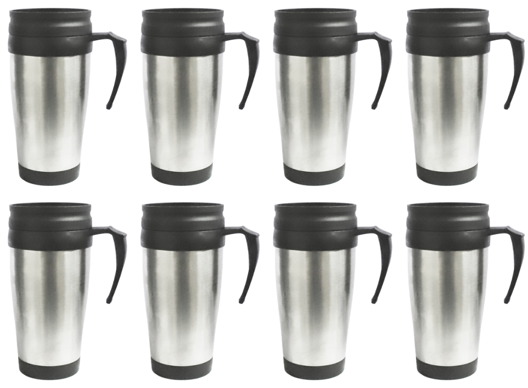 8x basiks Stainless Steel Flask Mug Cup Hot Cold Tea Coffee Drink Travel- 450ml