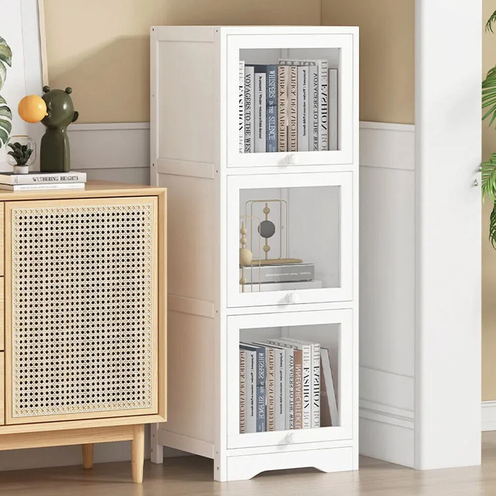 3 Tier Display Cabinet Bookcase Living Room Kitchen Storage Shelf Cupboard Stand