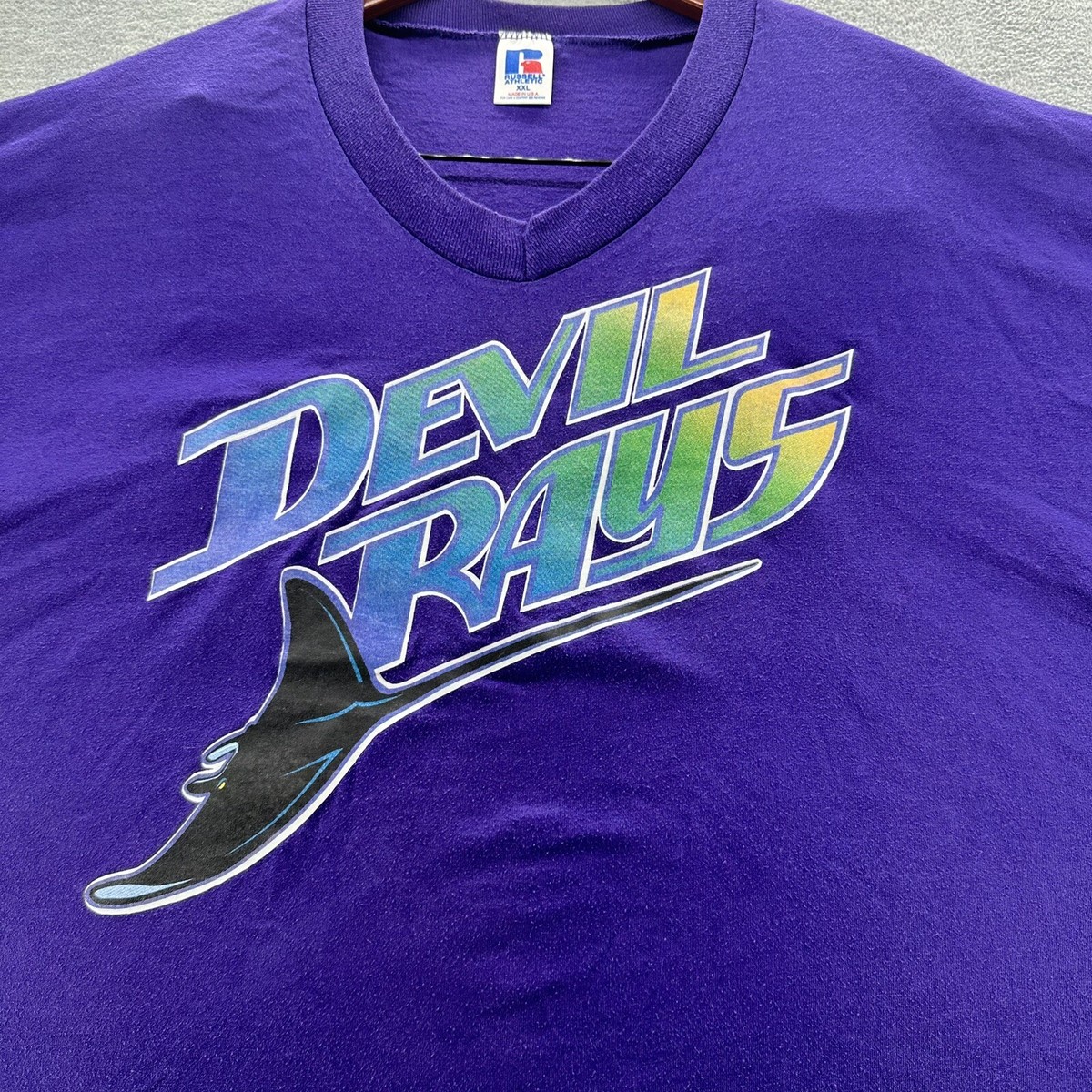 Vtg RUSSELL ATHLETIC - Tampa Bay Devil Rays MLB Purple Tee Shirt