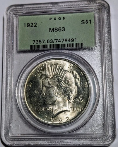 1922 Peace Dollar - PCGS MS 63 - OGH/Old Green - Philadelphia