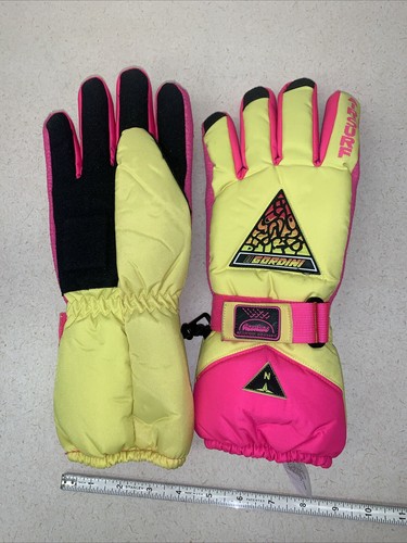 Vintage Neon Yellow Pink Gordini Ski Gloves Board Winter Waterproof Korean RARE - Picture 11 of 11