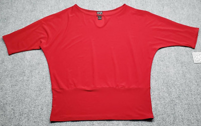Ciara Sun Woo Blouson Top Blouse Womens L Red Short Sleeve Keyhole Neck Knit New