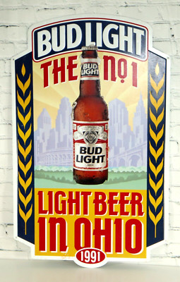 Bud Light 1991 Metal Beer Sign ''The #1 Light Beer in Ohio''   22'' x 35'' VINTAGE