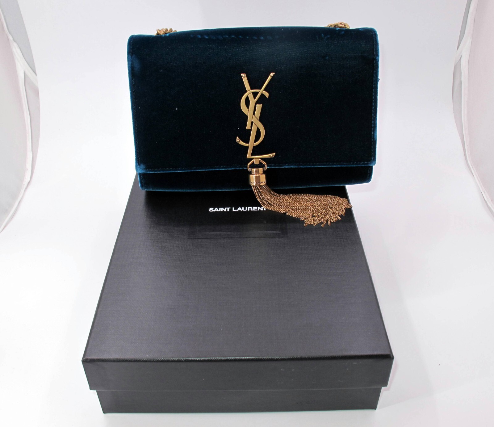 Borsa a mano donna originale YVES SAINT LAURENT KATE scamosciata blu tracolla "YRT"*****