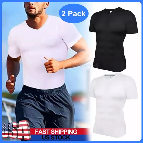 1-2 Pack Men's Compression Short Sleeve Shirt Base Layer Top Gym Sports T-Shirts