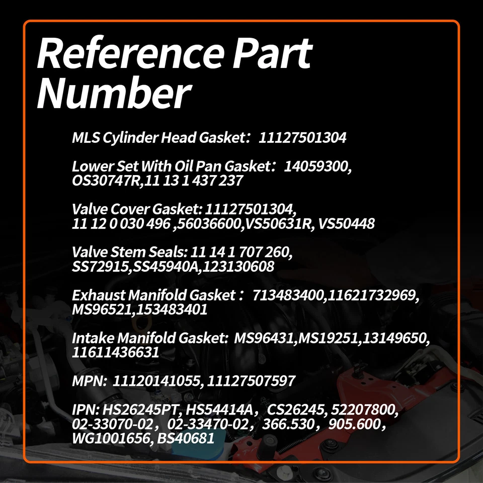 适用于宝马 325Ci 325i 330Ci 330i 525i Z3 E46 E36 E39 2.5L 3.0L M54 全垫圈套装 — 第 4/4 张图片