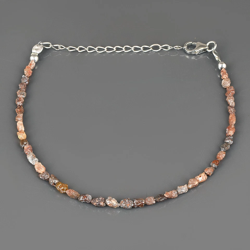 Natural Brown Diamond Uncut Nuggets Beads Sterling Silver Raw Rough Bracelet - Image 3 of 4