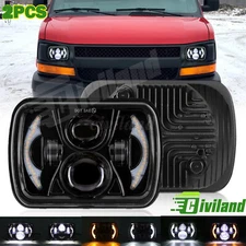 Pair 7x6 5x7 LED Headlights Halo DRL for Chevy Express 1500 2500 3500 Cargo Van
