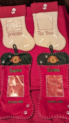 New Lot Of 4 Dog Bones Christmas Holiday Stockings Picture Paws Santa Loves Me
