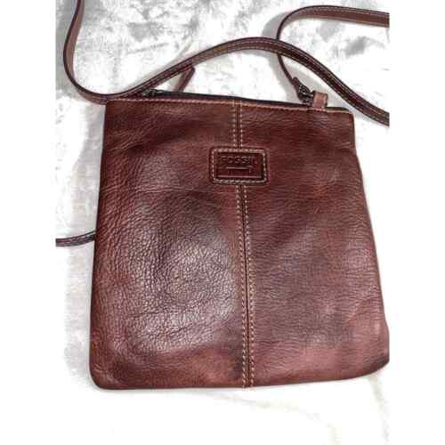 Vintage Fossil Brown Cognac Leather Mini Crossbody Bag - Afbeelding 1 van 9