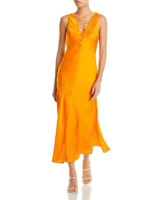 FRAME NWT $478 Lace Up Front Sleeveless Satin Midi Dress in Nectarine Sz M  | eBay