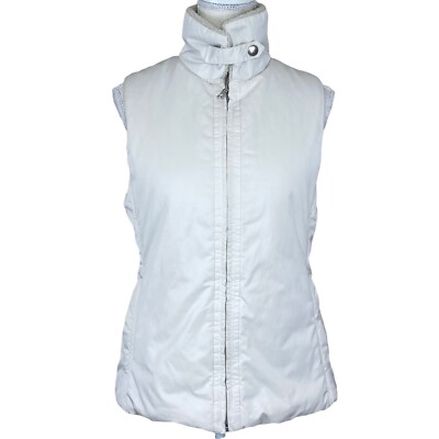 Banana Republic Vest S Off White Puffer Retail Faux Sherpa Trim Pockets Zip 