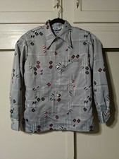 Vtg 60's 70's Da Vinci Delfina DISCO Hippy Abstract Cubes L/S Polyester Shirt