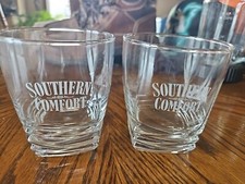2 Southern Comfort Low Ball Whiskey Glass Liquor Advertising Barware Shot 