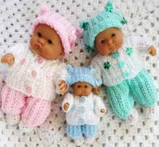  Dolls clothes 5-8 inch knitting pattern Berenguer Cardigan trousers Hat shoes