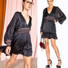 Ulla Johnson Odette Smocked Silk Midnight Dress 0