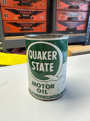 Vintage Quaker State Motor Oil Can, 1 Quart,  Green Oil Can Empty