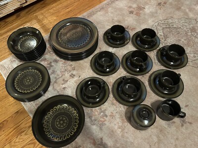 Vintage 1970s Mikasa Majorca 43 piece set terrazo E2802 Brown Green MCM Japan 