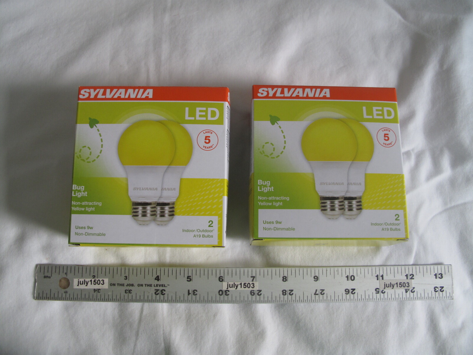 (4) NEW Sylvania Yellow LED Bug Light Bulb 60w (9w Actual) A