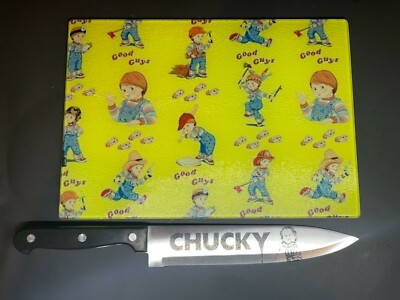 Chucky Sublimated Glass Cutting Board With Matching Knife