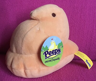 Peeps orange Küken Marshmallow weiches Plüschtier klein 4  x 6  Etikett gerade geboren 2014