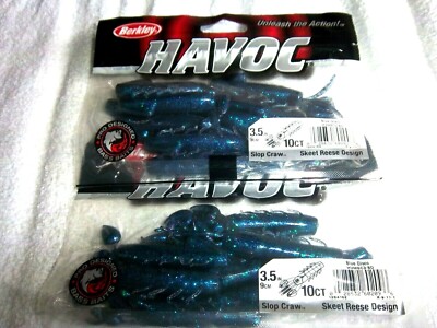 (2) -Packs Havoc 3.5'' Slop Craws, 10 Per Pack BLUE DISCO COLOR TOTAL 20 LURES