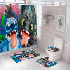 Stitch And Friends In Forest Shower Curtain Set Bathroom Set For Bathroom
