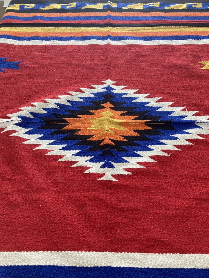 Manta/mantel/colgante de pared tejido a mano estilo suroeste 5’x7’ rojo Foto 3 de 3