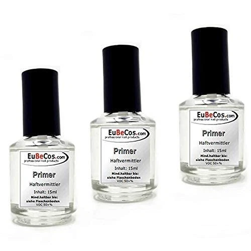 EuBeCos Primer Adhesion Promoter for Nail Modelling 3x15ml Brush Bottle ACID FREE