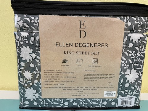 Ellen Degeneres 6-teiliges Bettwäsche-Set grau "Block Floral" King ~ NEU - Bild 4 von 6