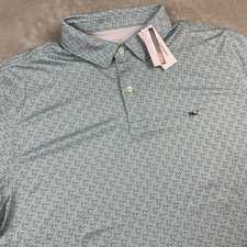 New Vineyard Vines Performance Polo Shirt Large Aqua Santa MarlinAll Over Print