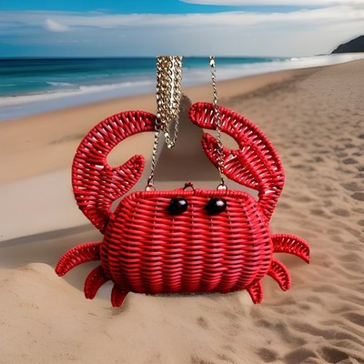 TOMMY BAHAMA RED CRAB WICKER WOVEN HANDBAG w 2 STRAPS - VIRAL TIK TOK -SO CUTE!