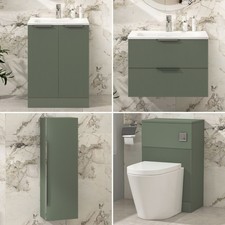 Bathroom Vanity Unit Furniture Storage Cabinet Basin & WC Toilet Sage Green